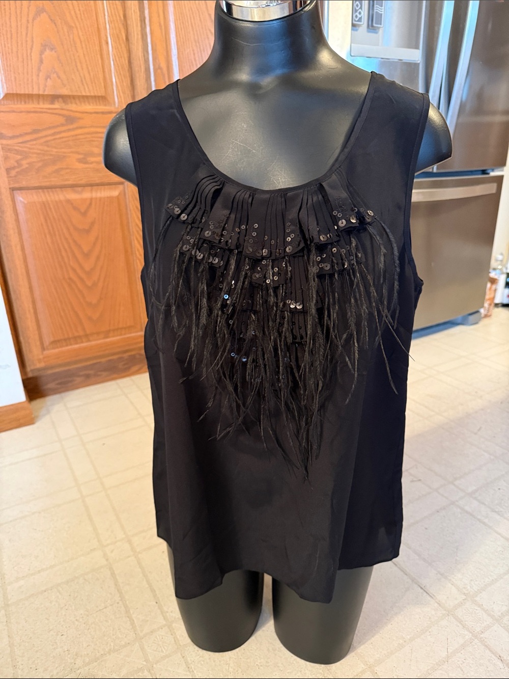 Talbots 100% silk tank with beautiful ostrich  feathers. Size 12. New with tags